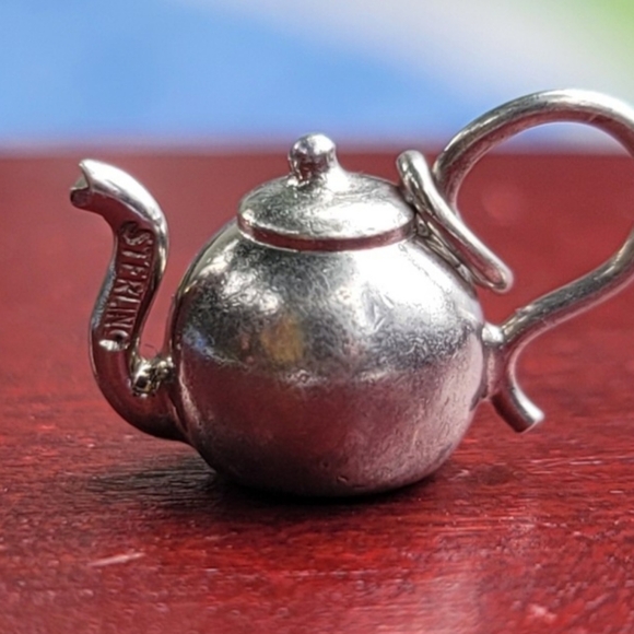 3D Teapot Sterling Silver Charm Pendant - Picture 6 of 7